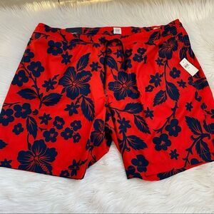 NEW GAP red blue floral  swim trunks XXL